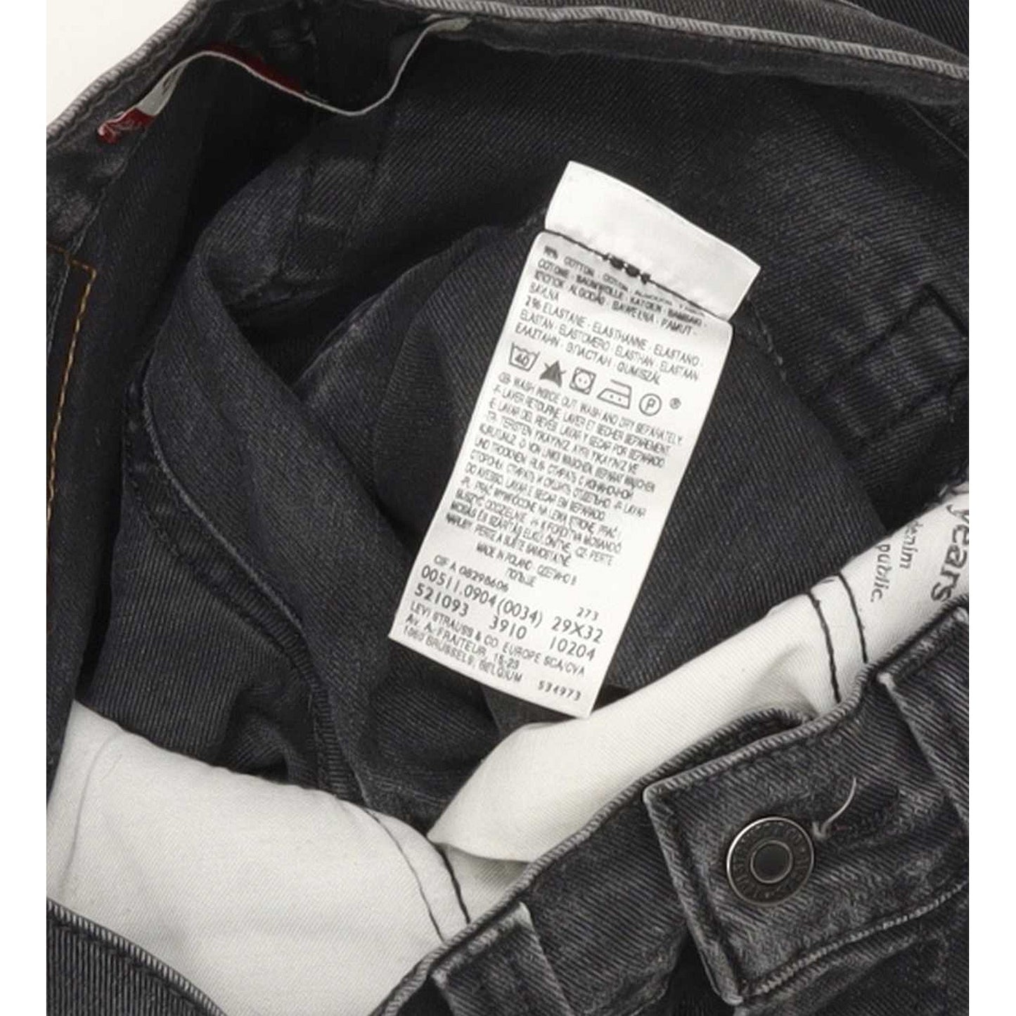 Levi's 511 Men Charcoal Straight Slim Stretch Jeans W29 L32