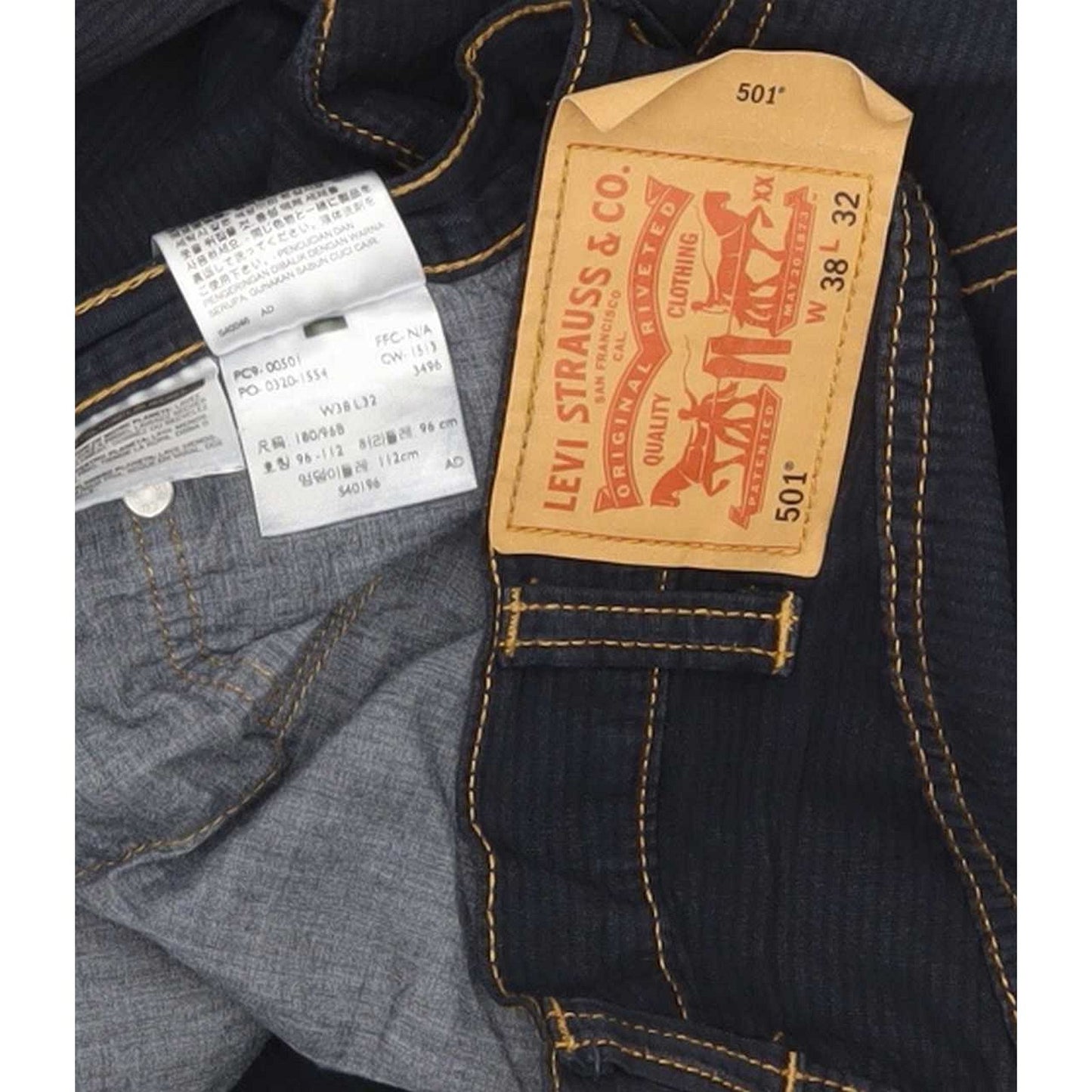 Levi's 501 Men Navy Straight Regular Trousers W38 L32