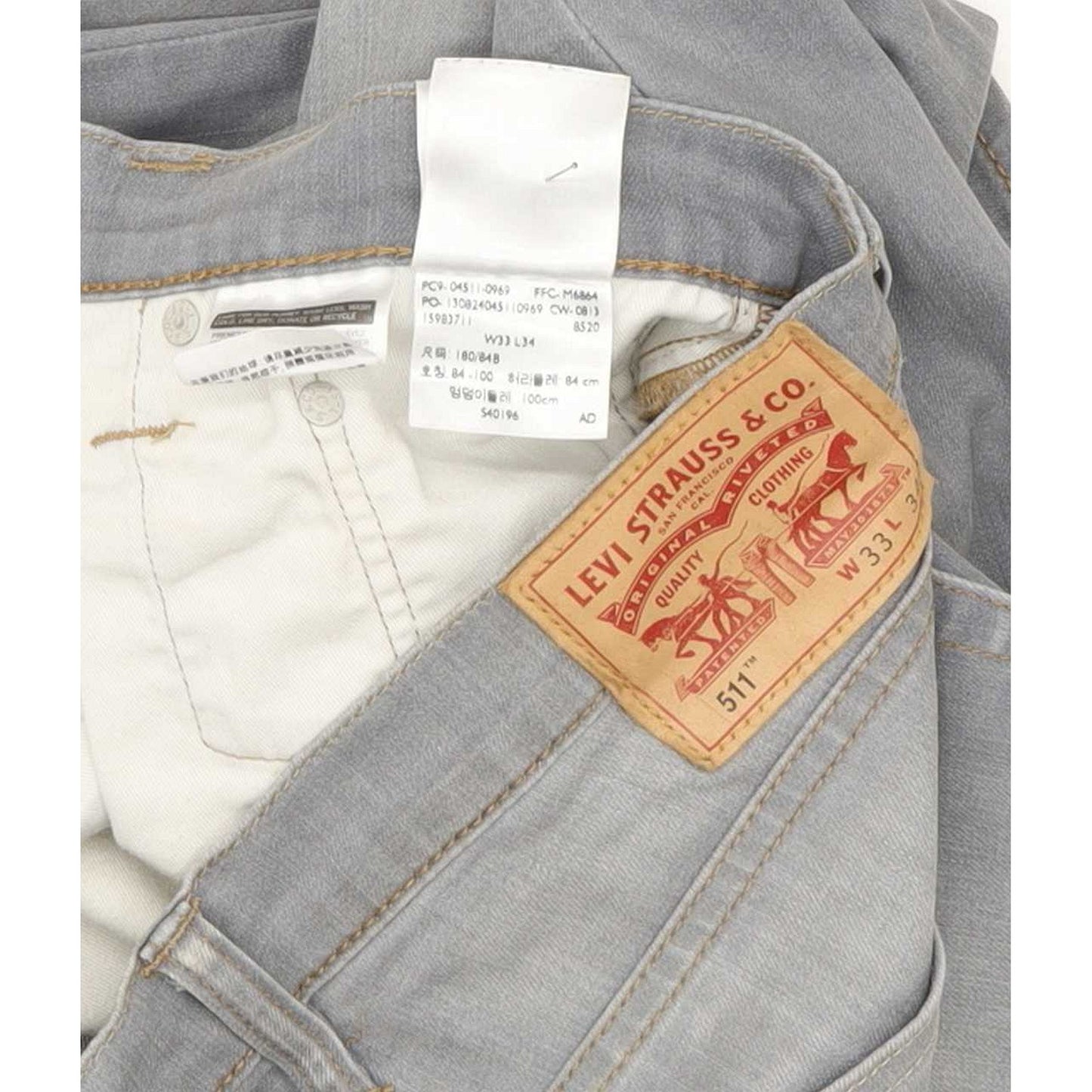 Levi's 511 Men Grey Straight Slim Stretch Jeans W33 L33