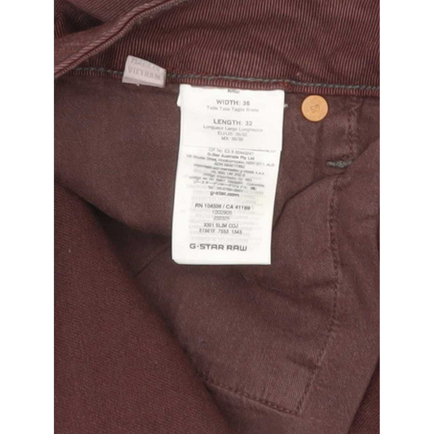 G-Star 3301 Men Purple Straight Slim Stretch Jeans W36 L28