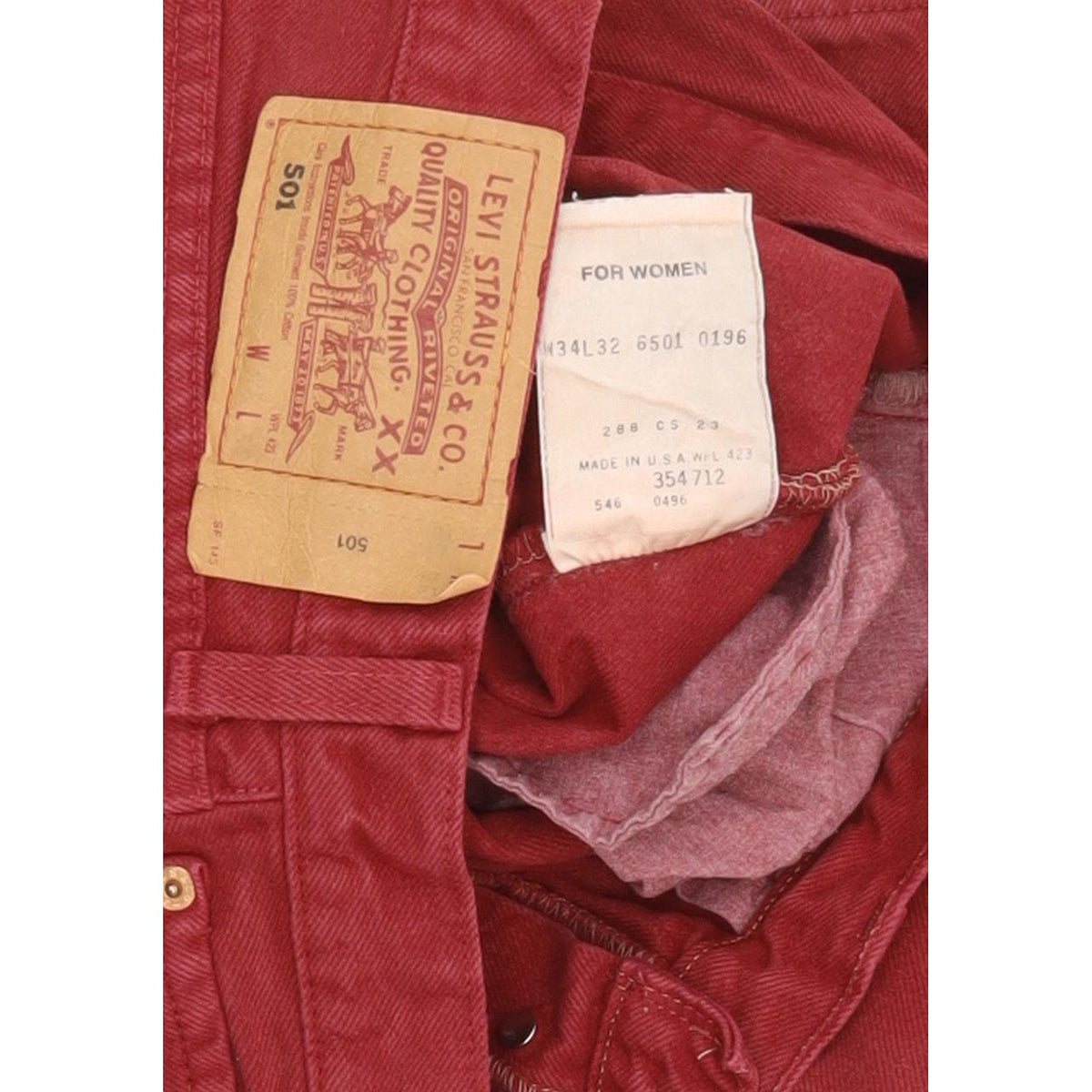 Levi's 501 Made in USA Red Straight Regular Jeans High Waisted W33 L31