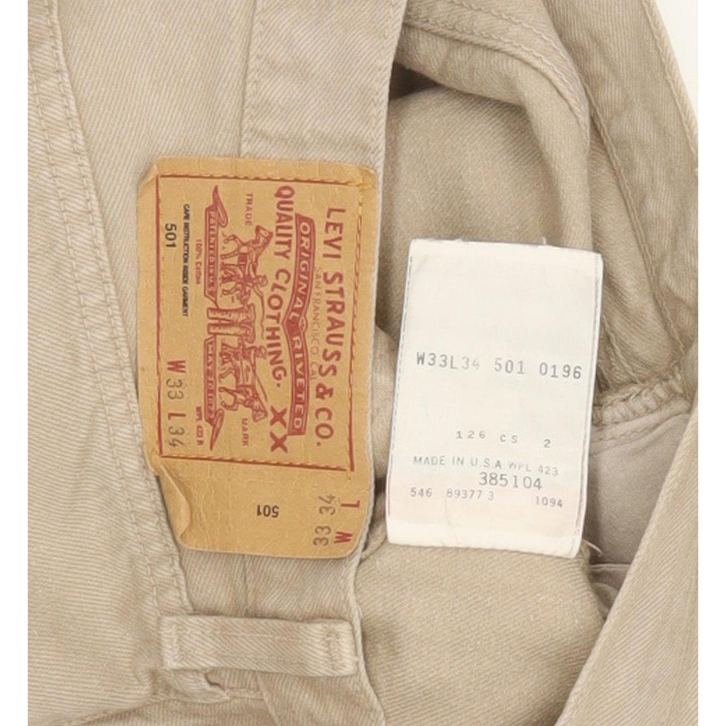 Levi's 501 Made in USA Men Beige Straight Regular Jeans W33 L34