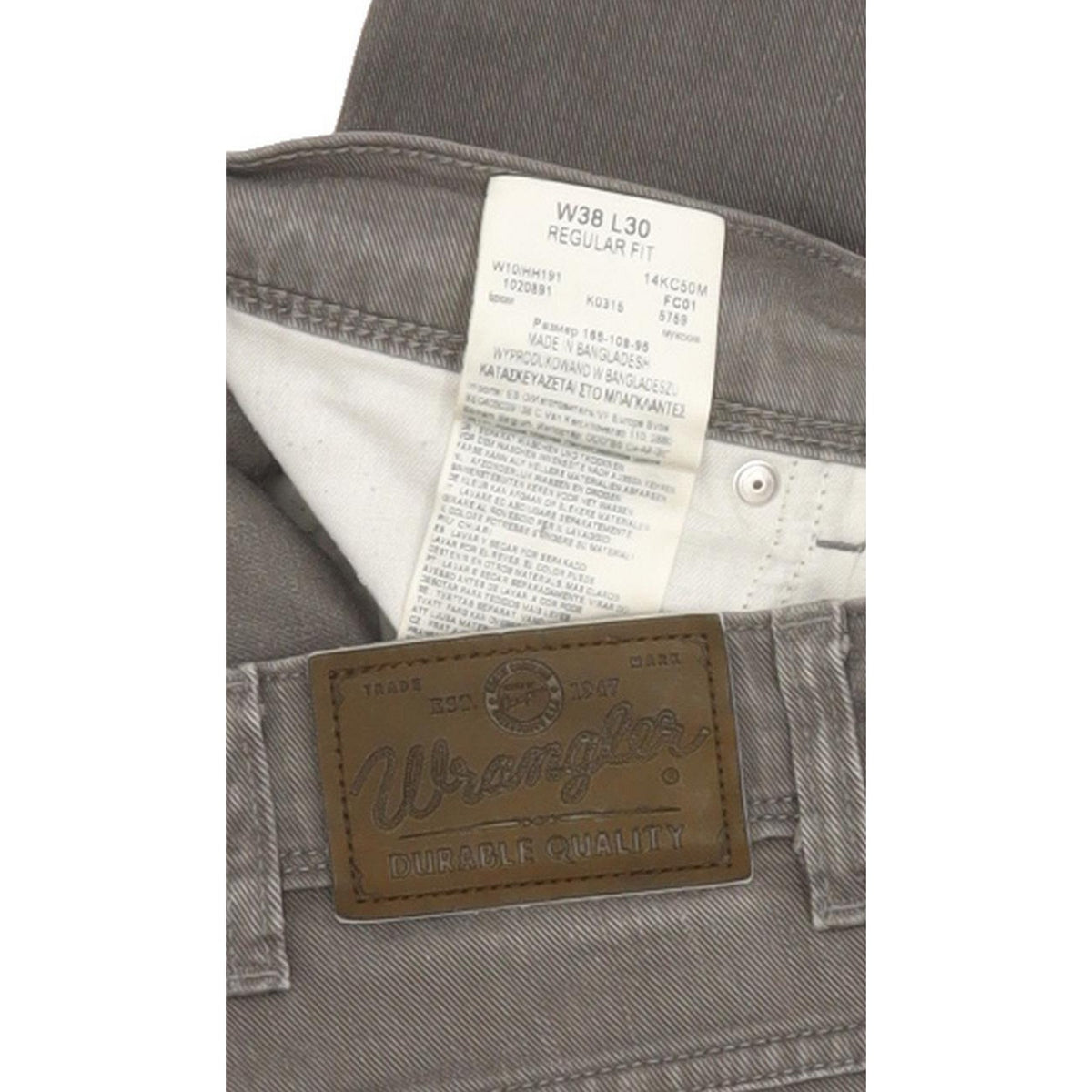 Wrangler Durable Quality Men Grey Straight Regular Stretch Jeans W38 L30